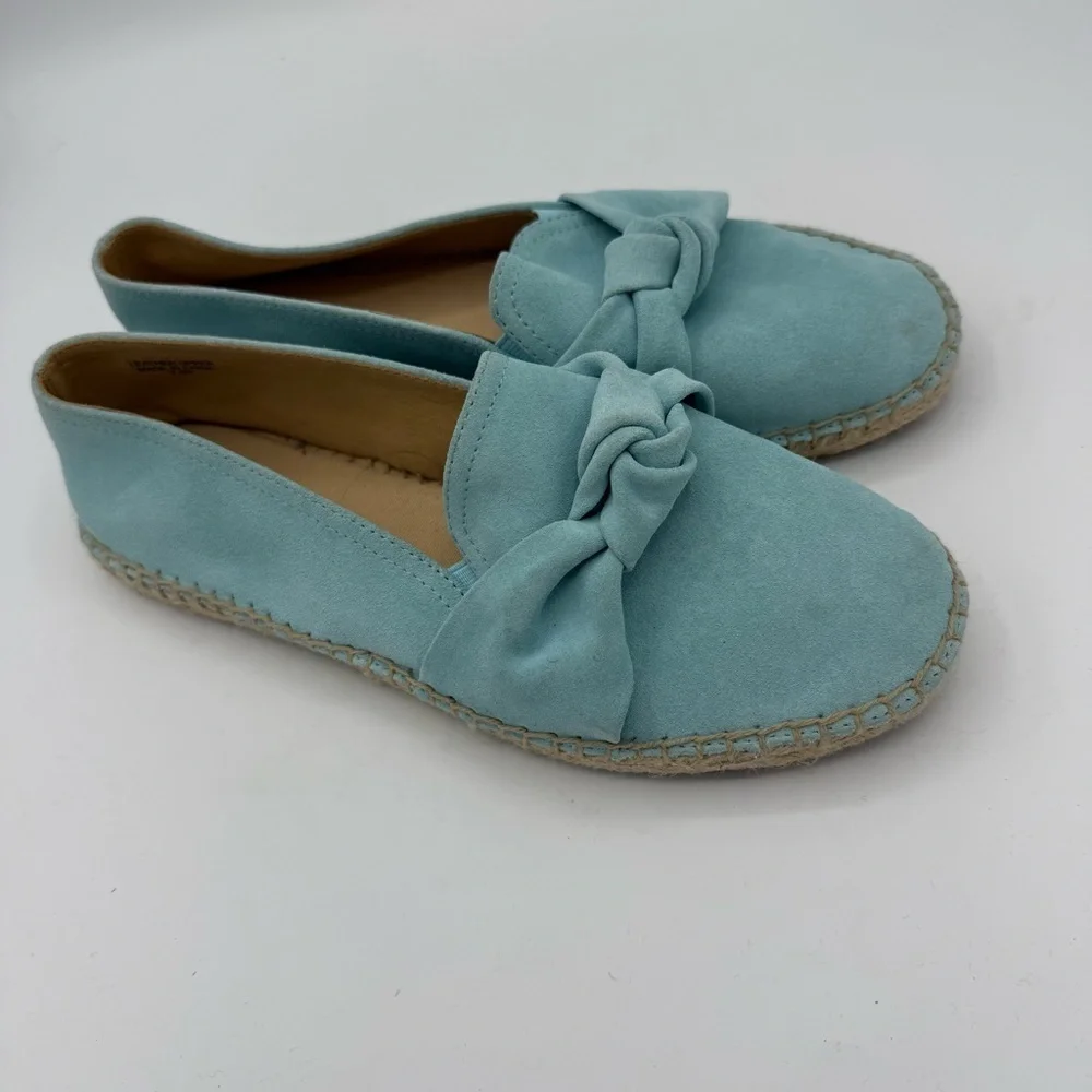 Talbots Izzy Knot Espadrilles Size 7.5 Shoes Aqua Suede Slip On Women’s